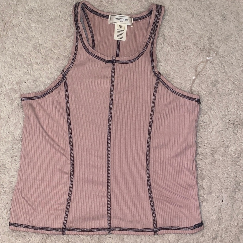 No Comment Pink Ribbed Stitch-Detail Tank Top